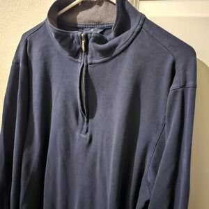 Brooks Brothers Mens XL Navy Blue Quarter Zip Pullover Mock Neck Sweatshirt